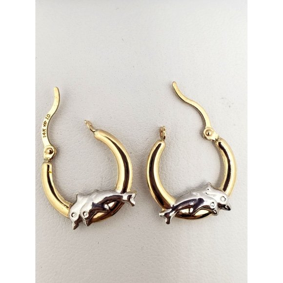 14k REAL GOLD Hollow Super Light Dolphin Hoop Earrings - Picture 12 of 13